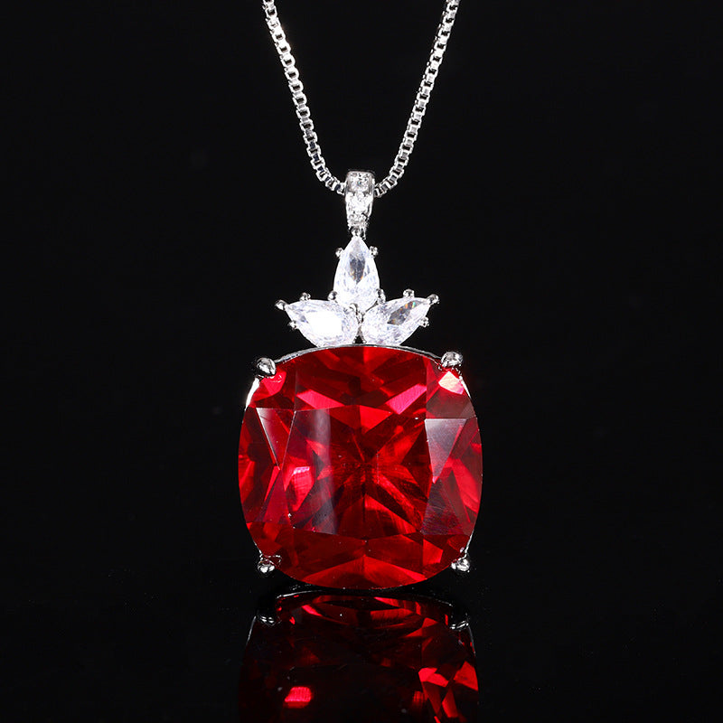 Majestic Cushion-Cut Gemstone Crown Cluster Pendant Necklace