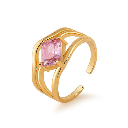 Emerald Cut Pink Stone Split Ring