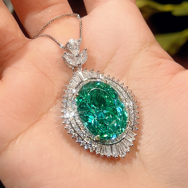 Shining Teal Green Oval Halo Jewelry Set