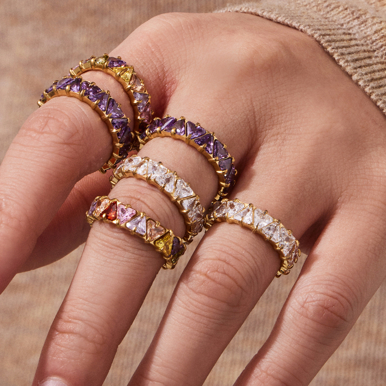 Triangle Cut Zirconia Eternity Band Rings