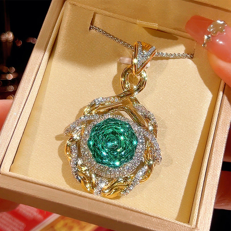 Rose Cut Gemstone Twisted Halo Statement Pendant Necklace