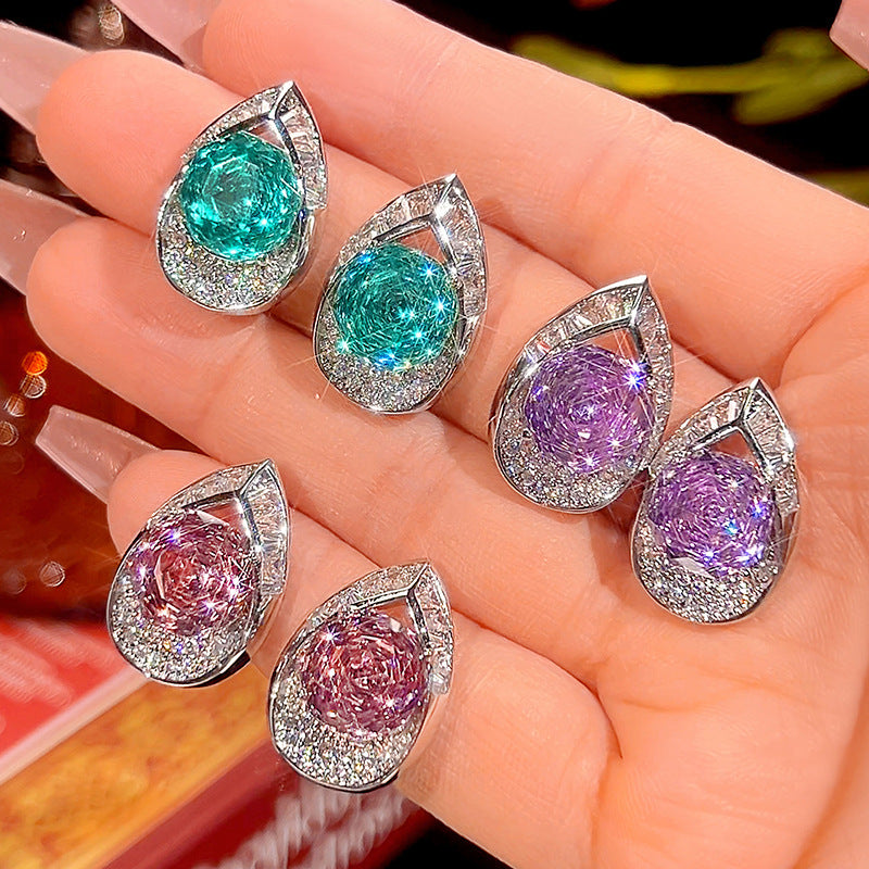 Enchanting Rose-Carved Gemstone Teardrop Earrings