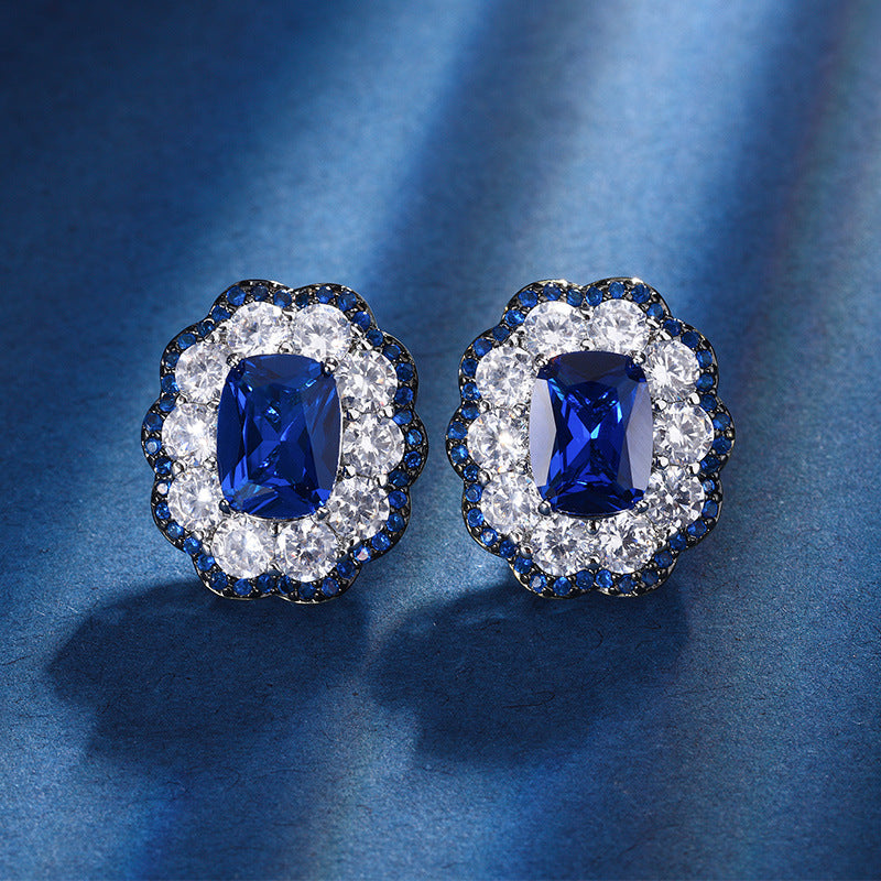 Luxury Blue Crystal Halo Jewelry Set