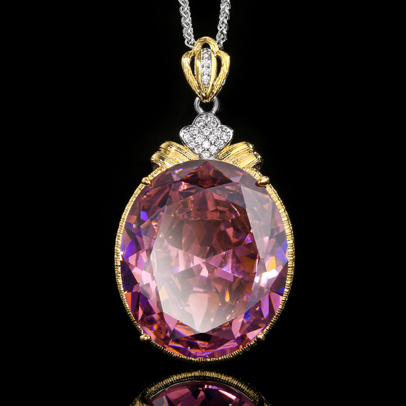 Oval Cut Gemstone Bow Knot Statement Pendant Necklace