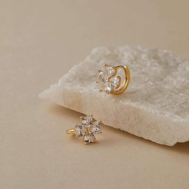 Sparkling Gold Clover Crystal Earrings