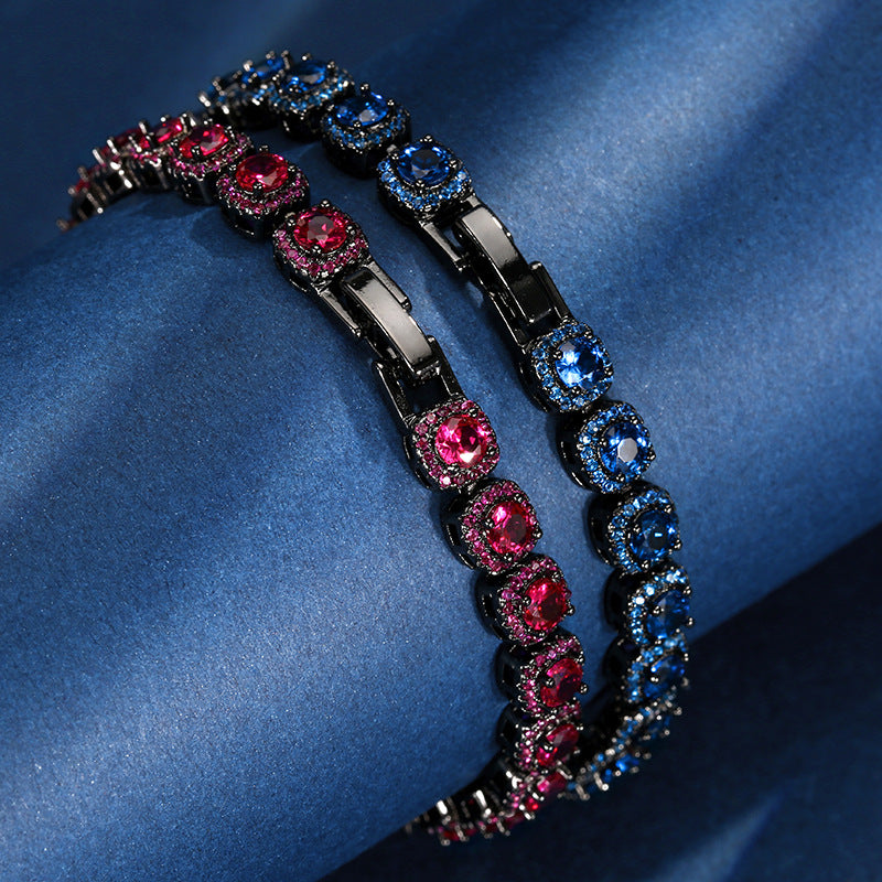 Luxury Black Gold Cushion Cut Gemstone Halo Bracelet