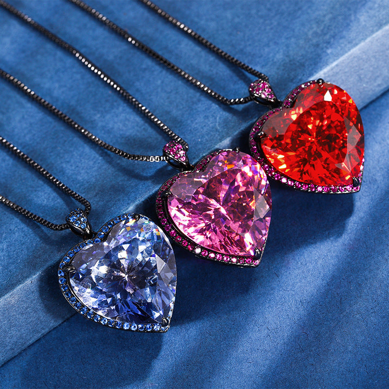 Majestic Heart of the Ocean Gemstone Halo Necklace