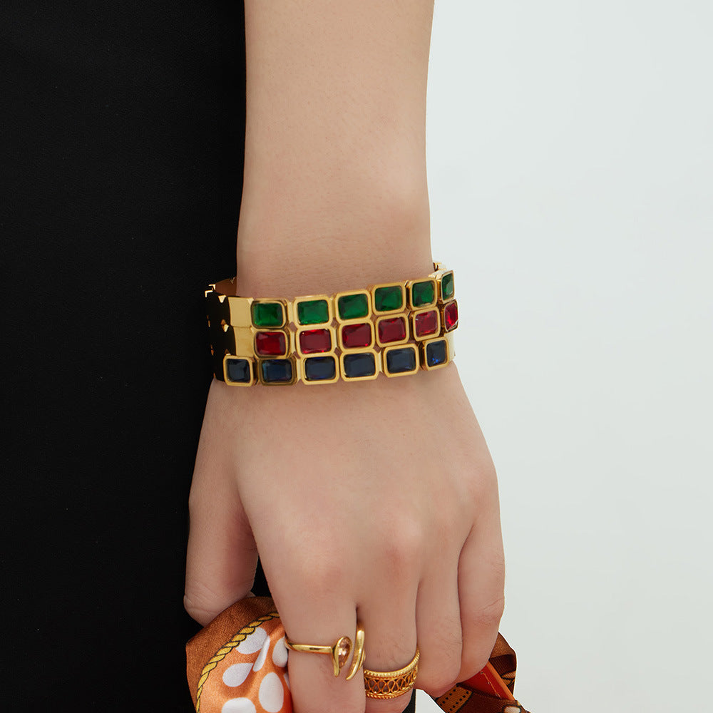 Emerald-Cut Crystal Hinged Bangle