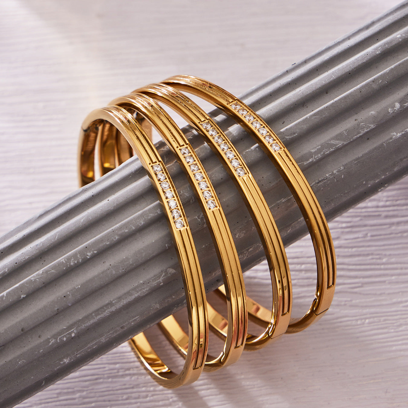 Elegant Grooved Crystal Stackable Bangles