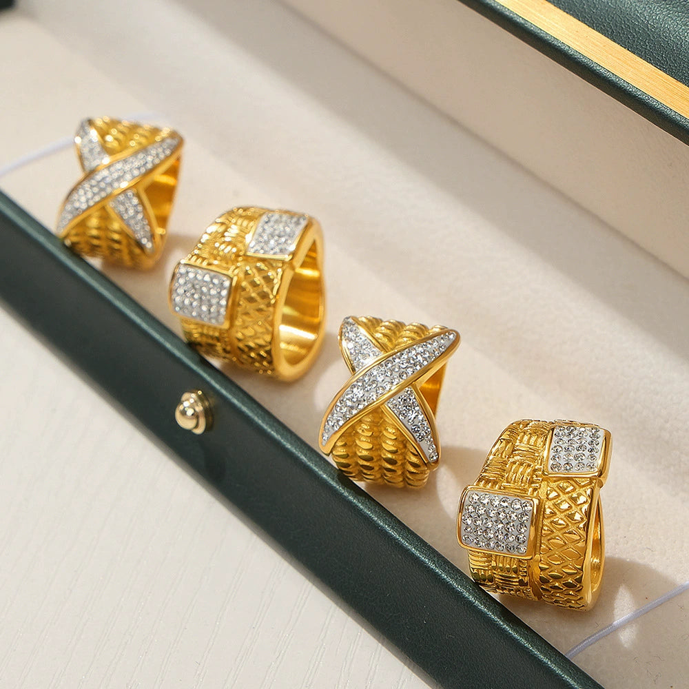 Vintage Textured Geometric Statement Rings