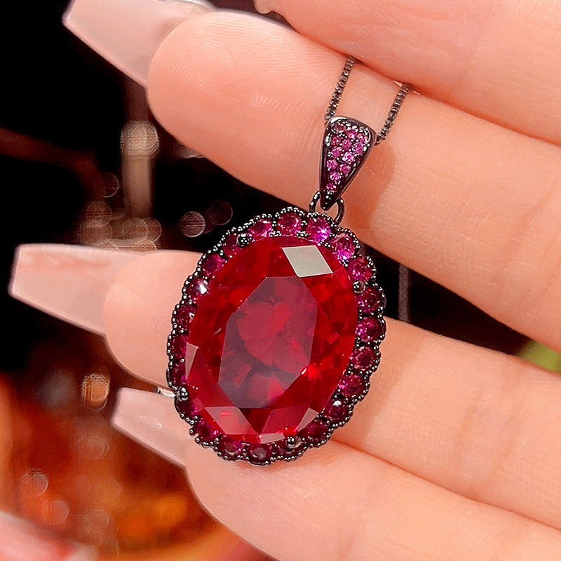 Vintage Crimson Ruby Halo Jewelry Set
