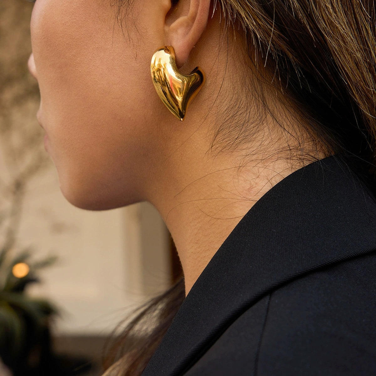 Chunky Sculptural Gold Heart Statement Earrings