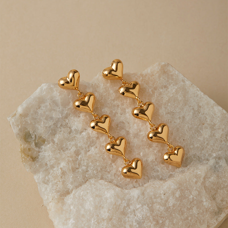 Romantic Gold Heart Drop Earrings