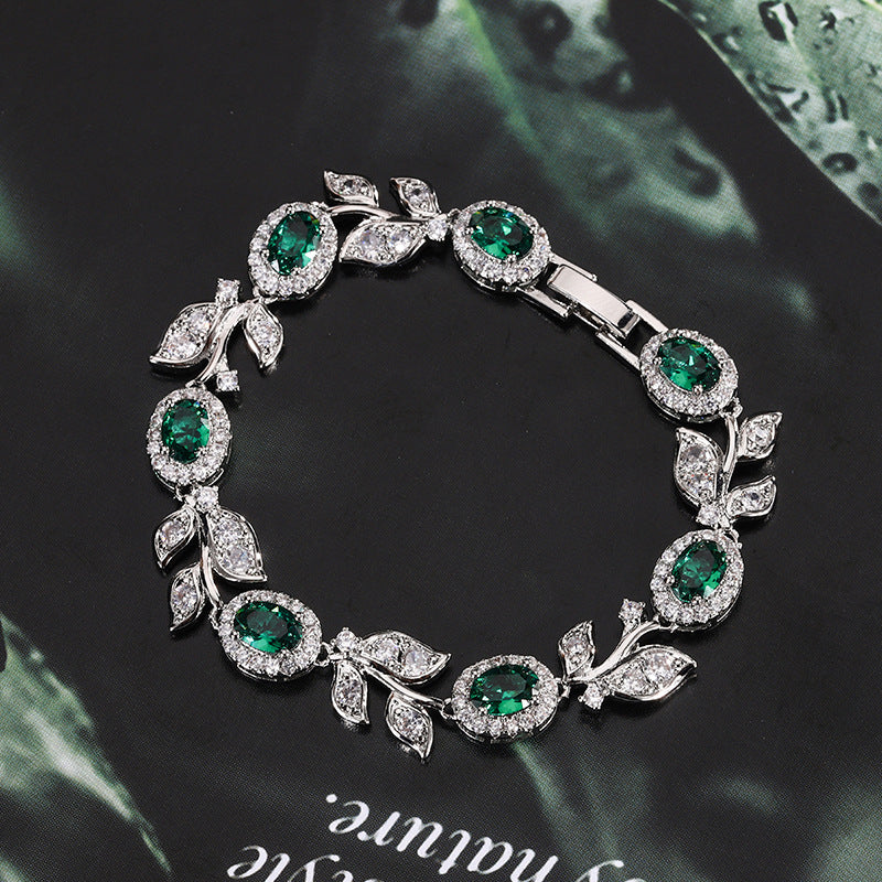 Leaf Accent Gemstone Link Women Bracelets