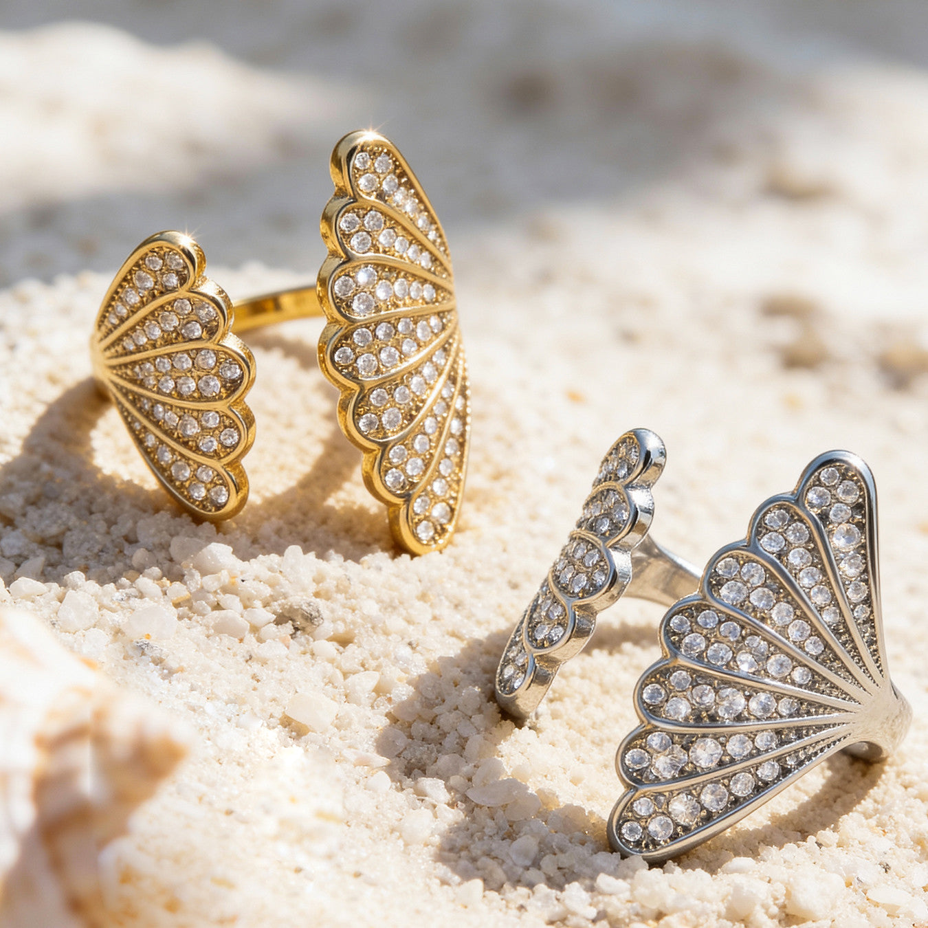 Sparkling Seashell Open Band Ring