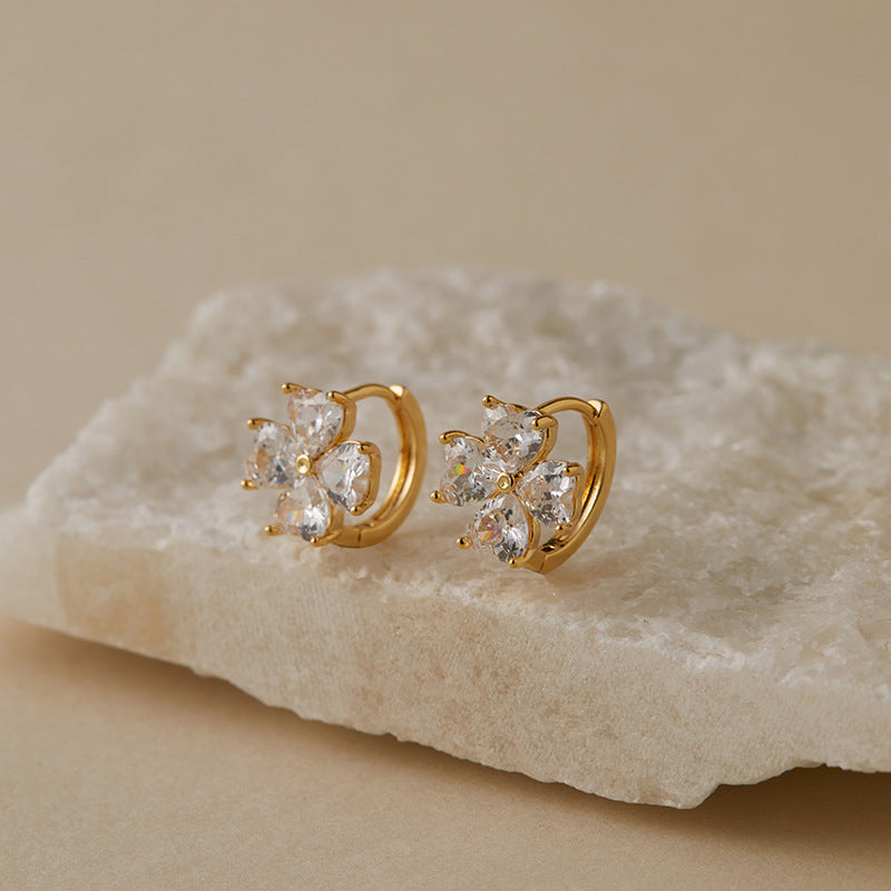 Sparkling Gold Clover Crystal Earrings