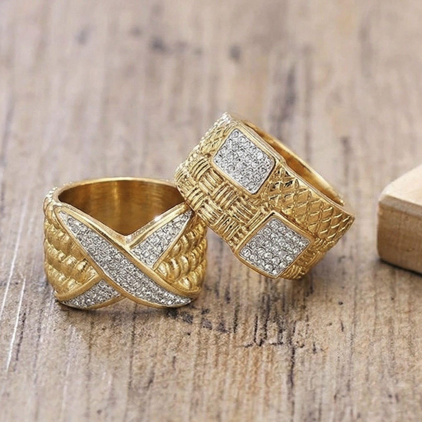 Vintage Textured Geometric Statement Rings