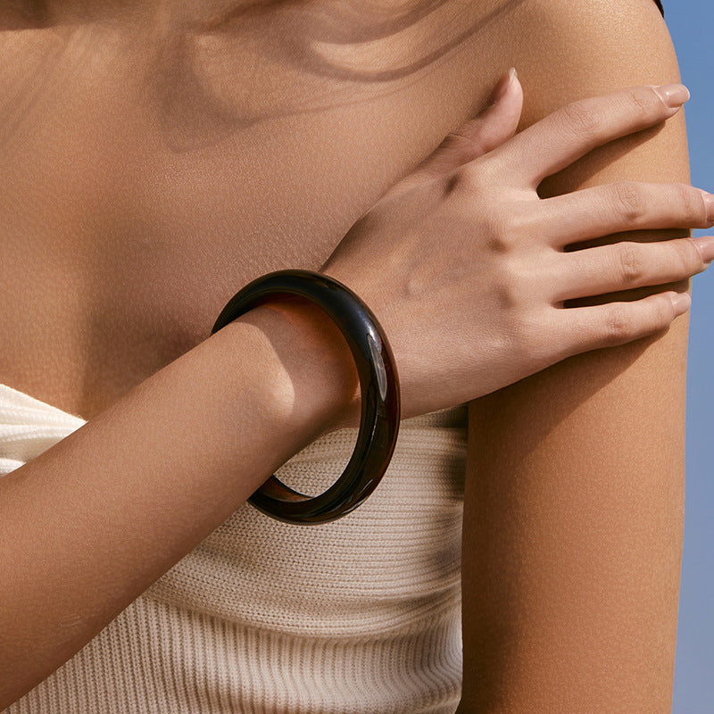 Glossy Amber Tortoise Stackable Resin Bangle