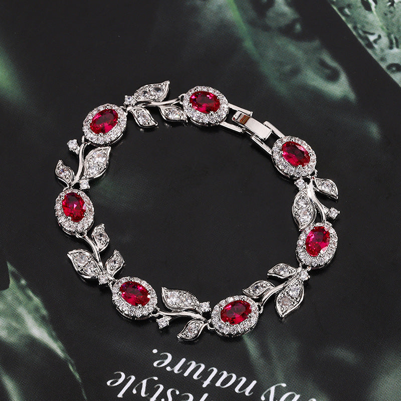 Leaf Accent Gemstone Link Women Bracelets