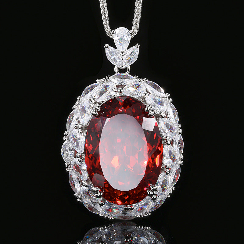 Radiant Oval Gemstone Pendant Necklace with Crystal Halo