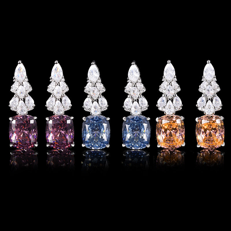 Elegant Radiant Cut Colorful Gemstone Drop Statement Earrings