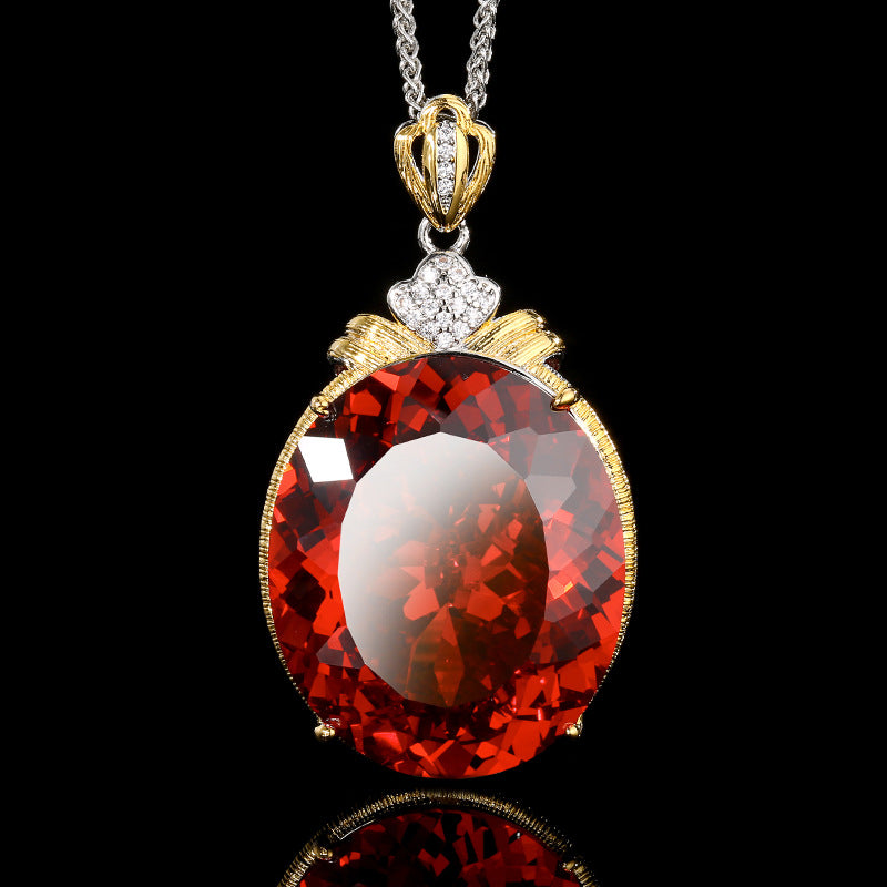 Oval Cut Gemstone Bow Knot Statement Pendant Necklace