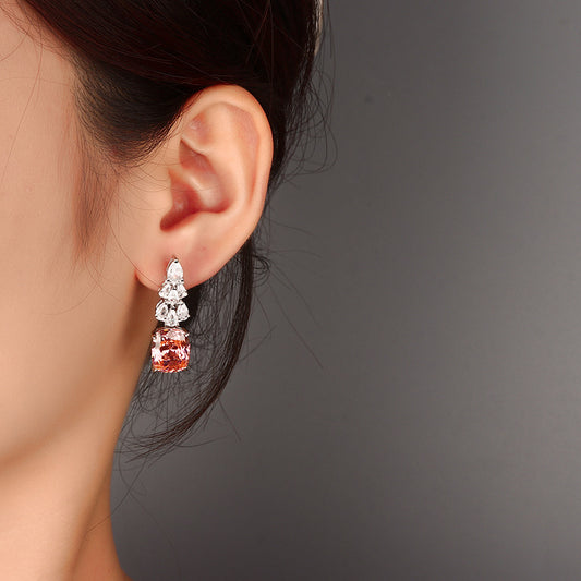 Elegant Radiant Cut Colorful Gemstone Drop Statement Earrings