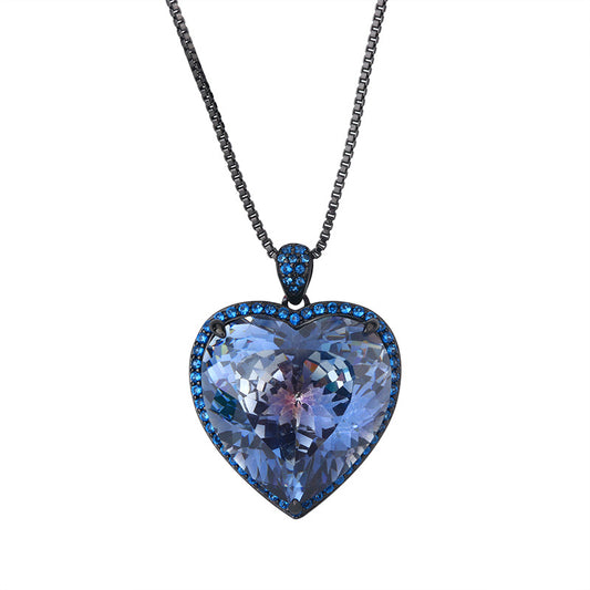 Majestic Heart of the Ocean Gemstone Halo Necklace