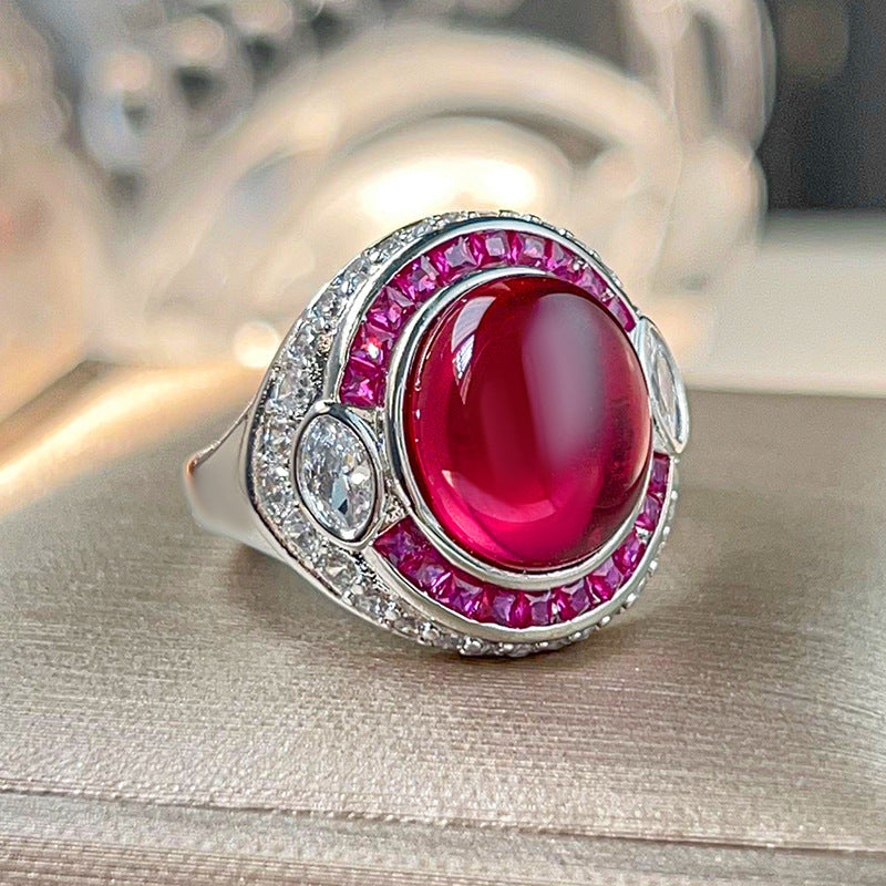 Luminous Star-Effect Cabochon Gemstone Halo Statement Ring