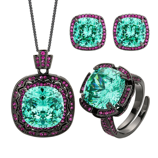 Teal Gemstone & Magenta Halo Jewelry Set