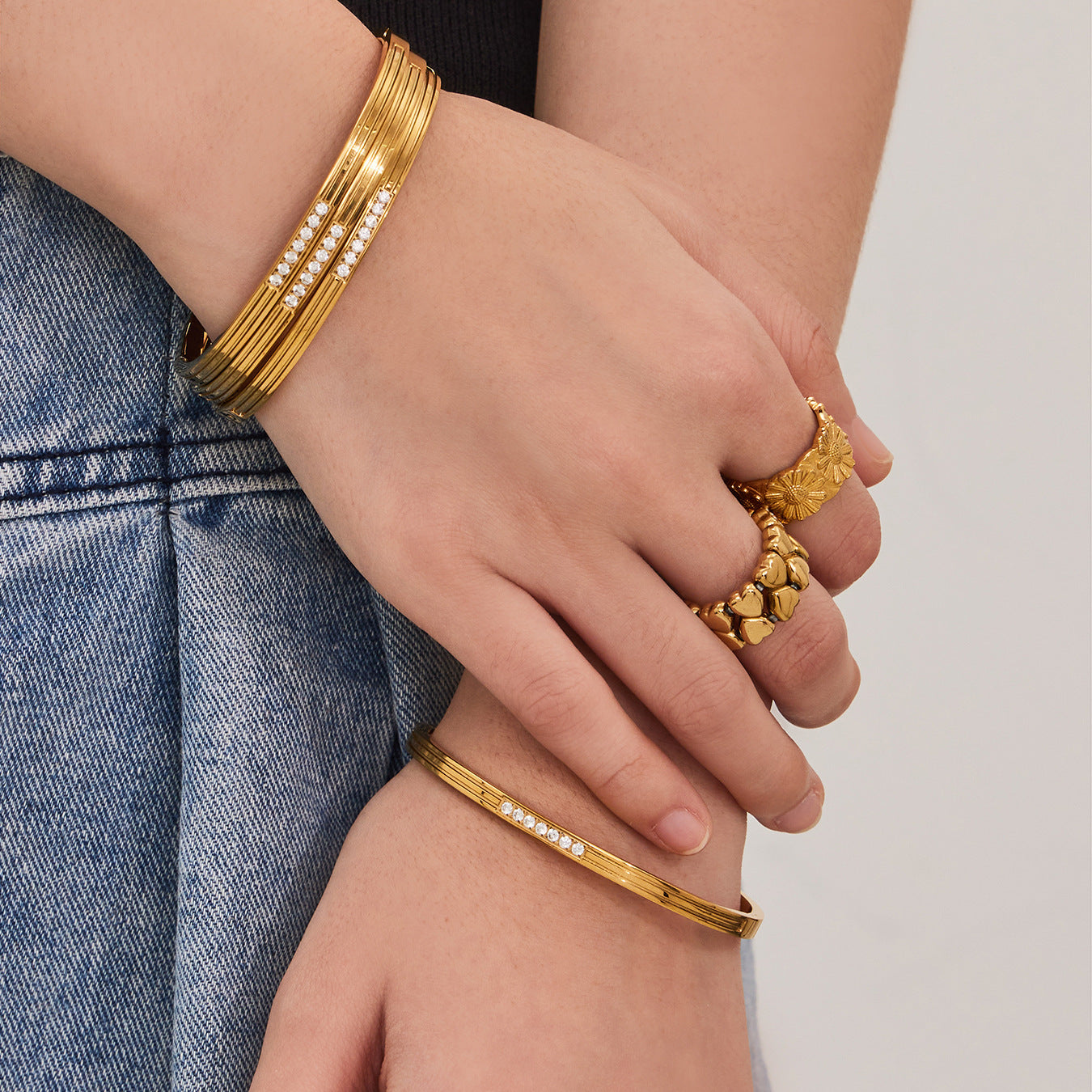 Elegant Grooved Crystal Stackable Bangles