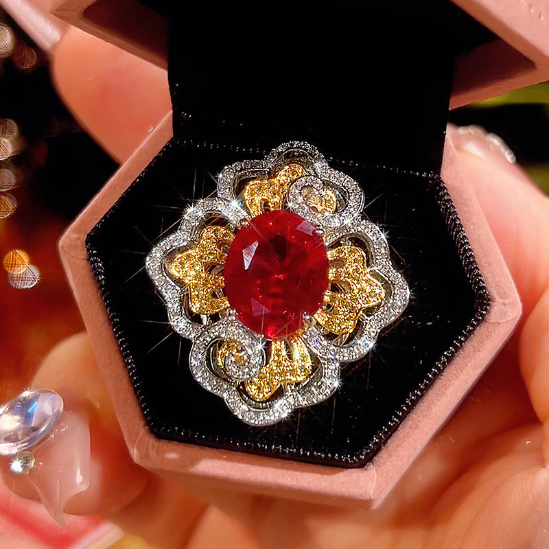 Majestic Crimson Bloom: Vintage Two-Tone Ruby Jewelry Set