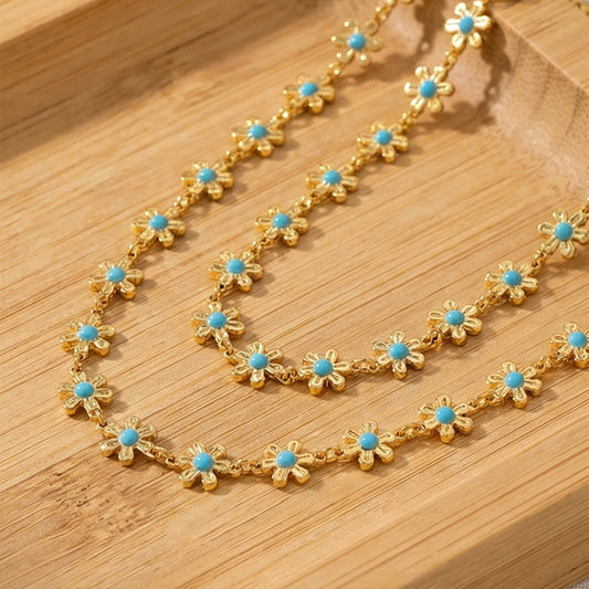 Vintage Gold Daisy Choker with Turquoise