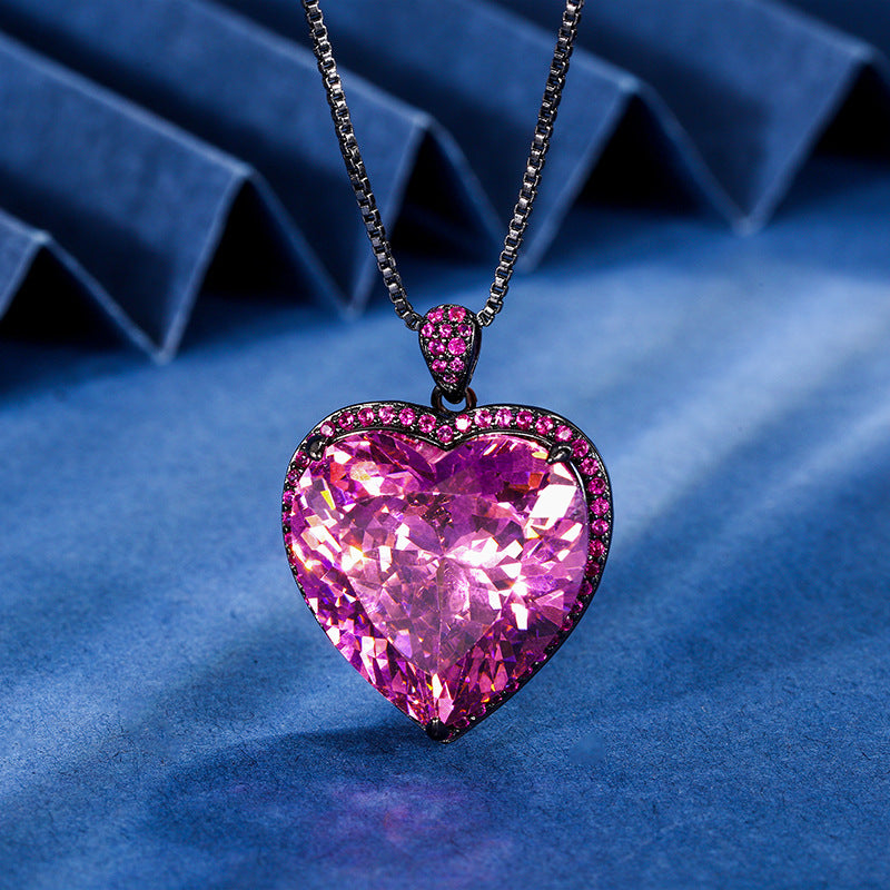 Majestic Heart of the Ocean Gemstone Halo Necklace