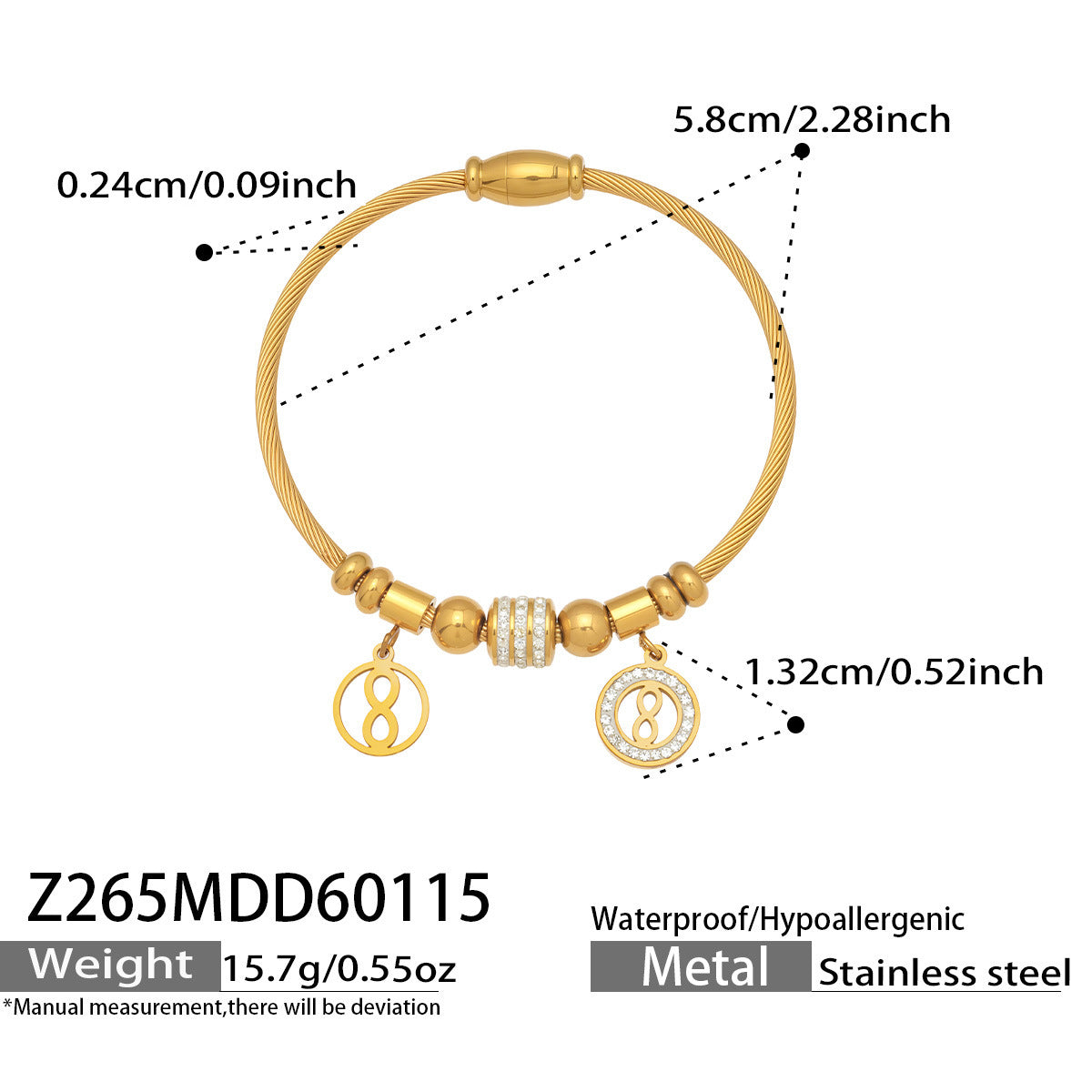 Elegant Crystal Charm Cable Bangles