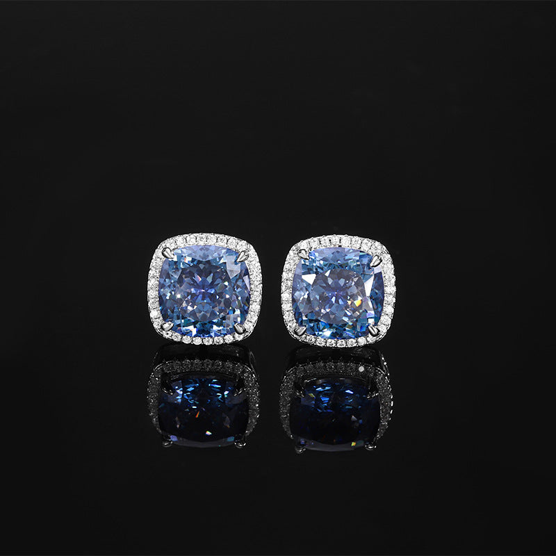 Cushion-Cut Blue Stone Halo Jewelry Suite