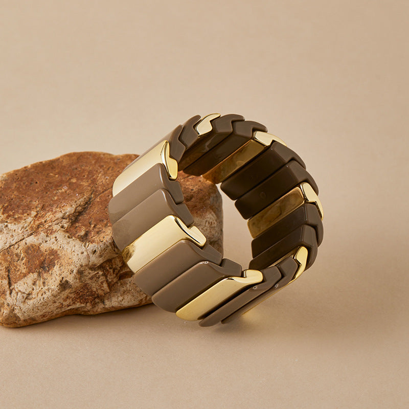 Chunky Resin & Gold Statement Stretch Bracelet