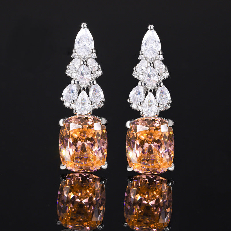 Elegant Radiant Cut Colorful Gemstone Drop Statement Earrings