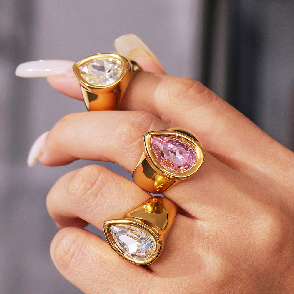 Luxe Chunky Teardrop Crystal Rings