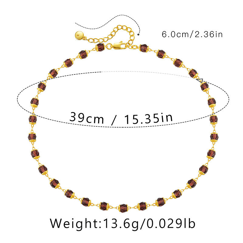 Burgundy Crystal Gold Beaded Necklace