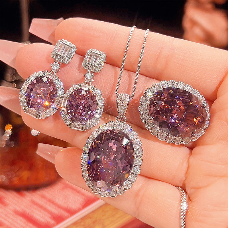 Exquisite Lavender Oval Halo Jewelry Set