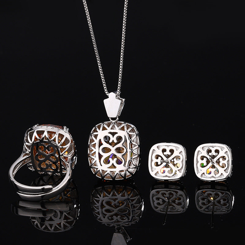 Cushion Cut Champange Halo Jewelry Set