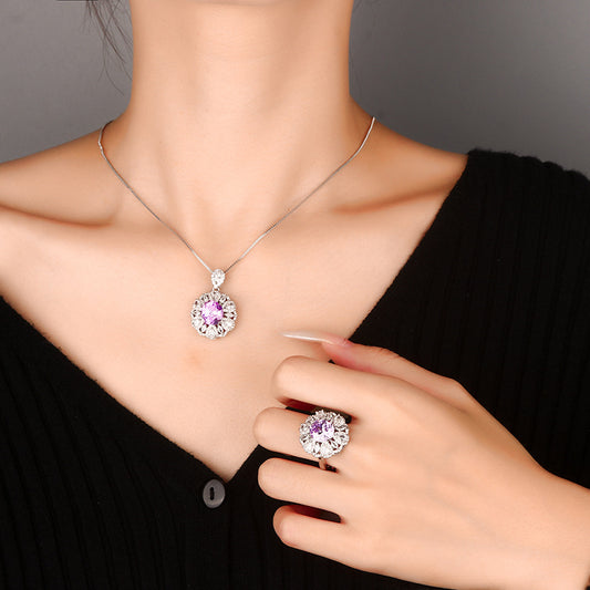 Royal Oval Gemstone Floral Halo Jewelry Set