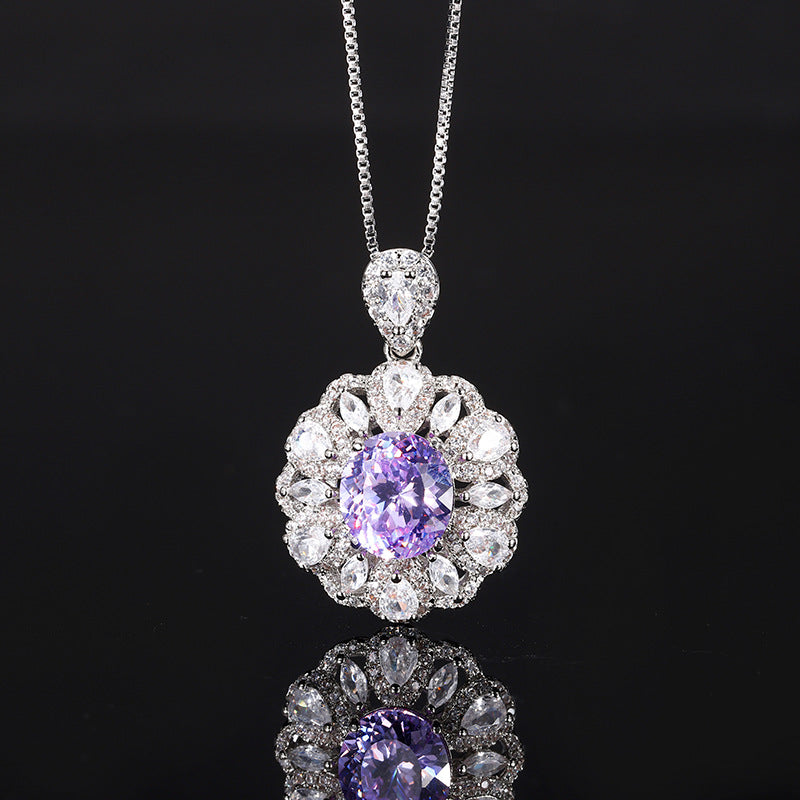 Royal Oval Gemstone Floral Halo Jewelry Set