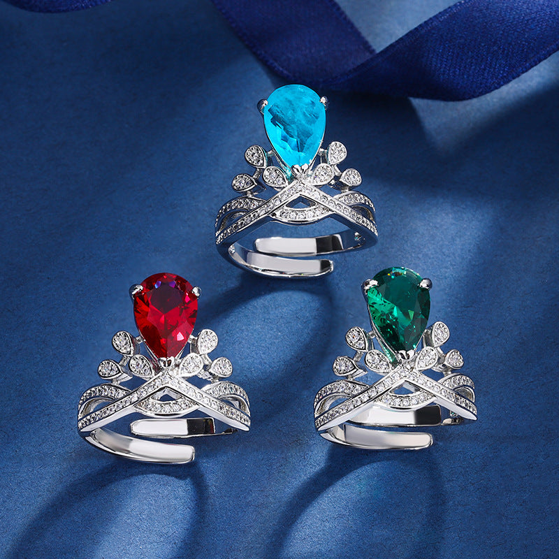Vintage Pear-Cut Tiara Crown Gemstone Statement Ring