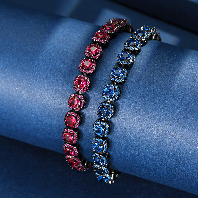 Luxury Black Gold Cushion Cut Gemstone Halo Bracelet