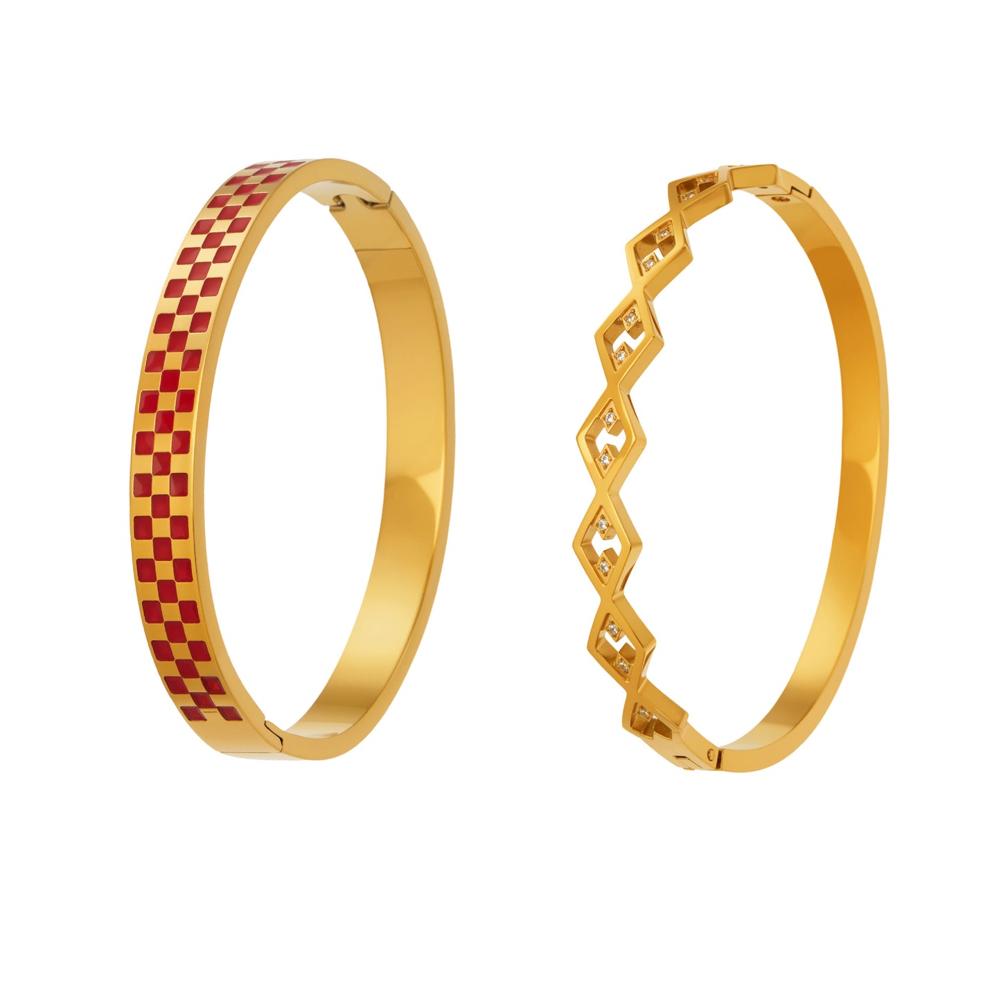 Retro Checkered & Geometric Gold Bangles