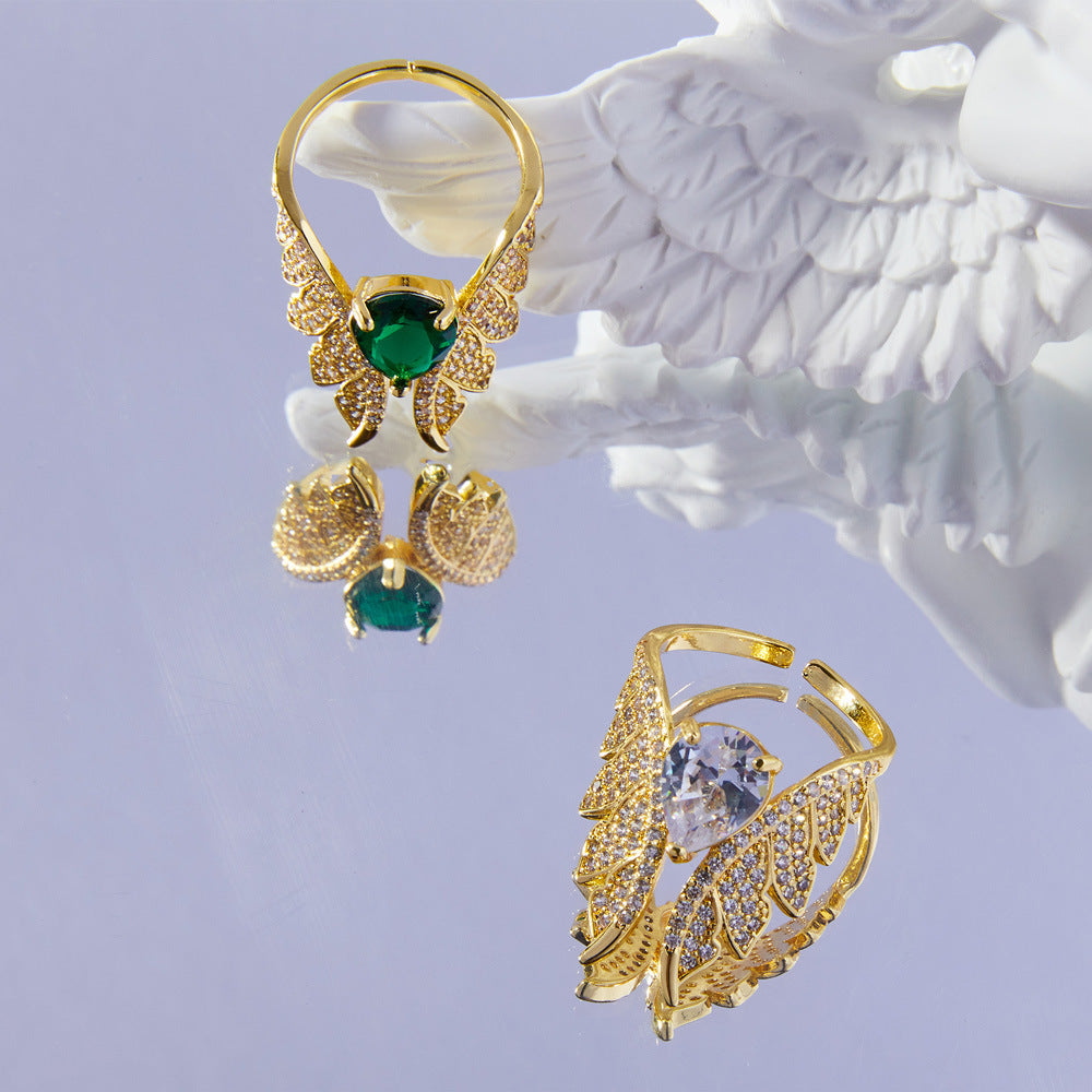 Angel Wing Pear-Cut Crystal Ring