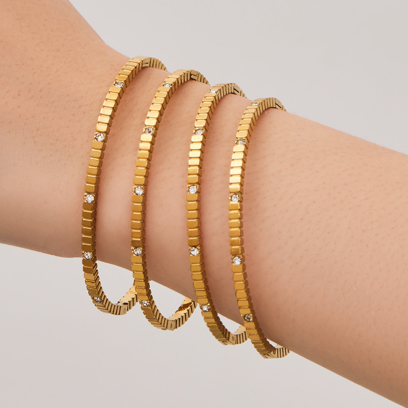 Stackable Ribbed Crystal Textured Bangles