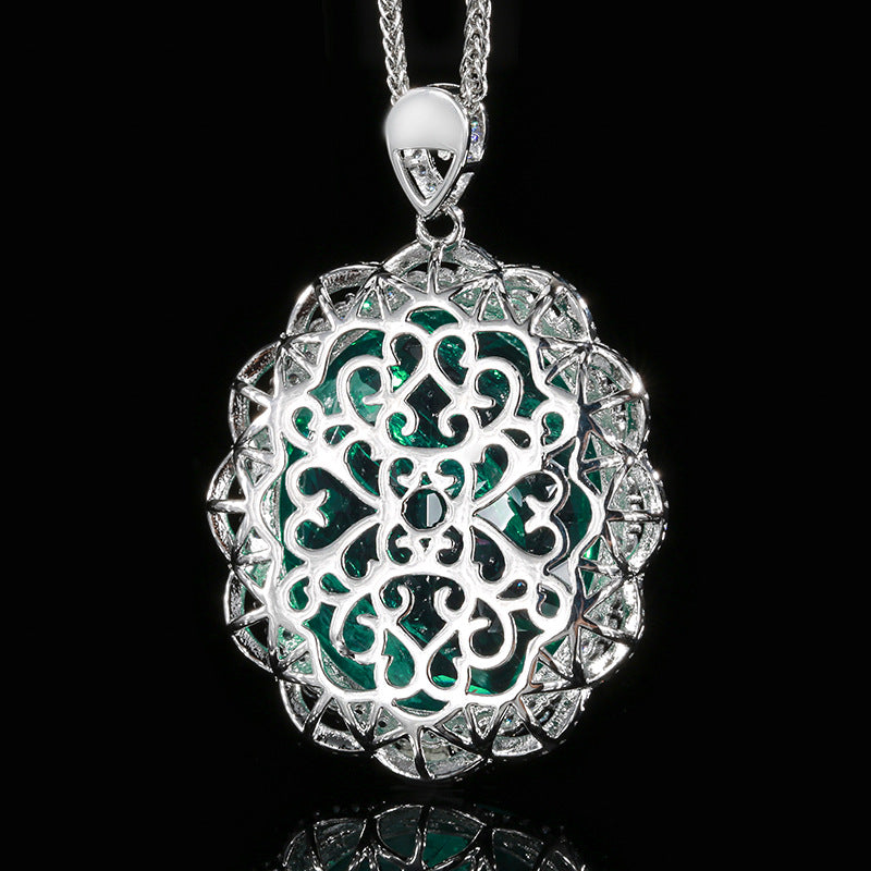 Oval Cut Paraiba Blue Emerald Statement Pendant Necklace
